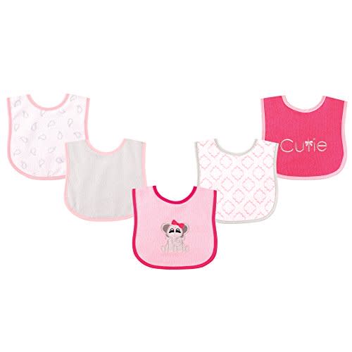 Luvable Friends Baby Boy and Girl Drooler Bib with PEVA Back, 5-Pack - Elephant