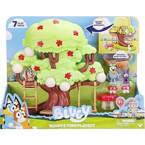 Bluey 2-Sided Treehouse Playset, 11”, Action-Packed Tree Toys Set with 4 Accessories and 2.5” Articulated Figure, Animal Toys for Kids Ages 3+
