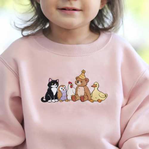Embroidery Little Bear Toddler Sweatshirt, Animal Lover Daughter Crewneck, Animated TV Show Shirt, Cute Animal Friends Toddler Shirt