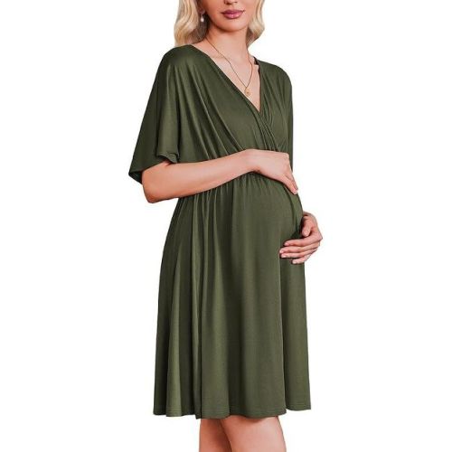 Ekouaer 3 in 1 Labor and Delivery Gown for Hospital Short Sleeve Maternity Nursing Dress Nightgown Postpartum Sleepwear Olive Green M