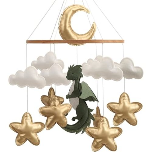 Green Dragon Baby Mobile Fairytale Nursery Mobile for Crib Fantasy Nursery Decor Dragon and Stars Baby Shower Gift