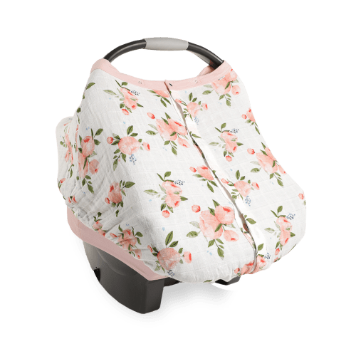 Cotton Muslin Car Seat Canopy - Watercolor Roses