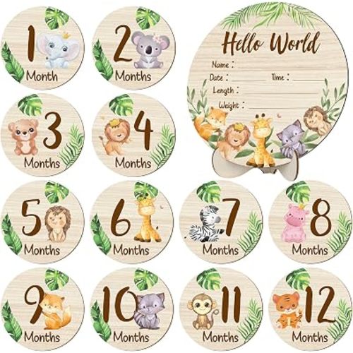 Wooden Baby Monthly Milestone Cards Double Sided Baby Birth Sign