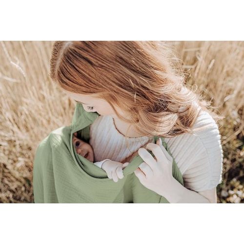 Konssy Muslin Nursing Cover for Baby Breastfeeding Breathable 100% Cotton Breastfeeding Cover with Rigid Hoop for Mother Nursing Apron Multi-use Carseat Canopy (Sage)
