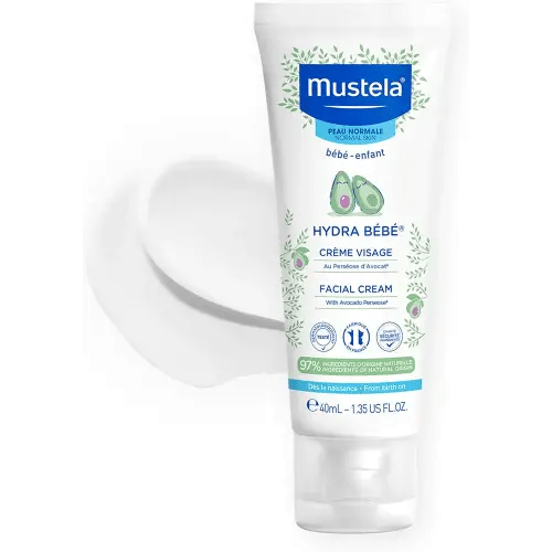 Mustela Hydra Bebe Face Cream – Daily Baby Moisturizer with Natural Avocado, Jojoba Oil & Shea Butter - 1.35 fl. oz. - Packaging may vary