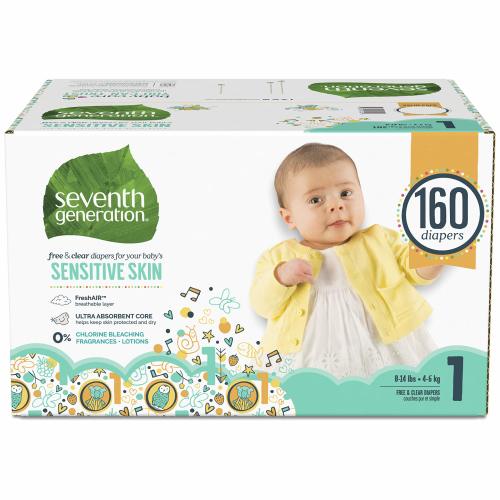 Seventh Generation Baby Diapers for Sensitive Skin, Animal Prints, Size 1, 160 Count (Packaging May Vary)