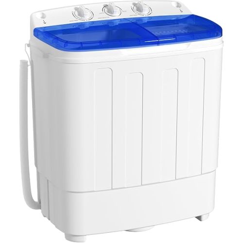 INTERGREAT Portable Washing Machine, 25.4lbs Twin Tub Portable Washer with Spin Cycle and Dryer, Semi-automatic Washer Machine Combo for Dorms, Apartments, Blue