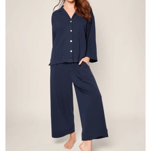 The Olivia Wide Leg Pima Pajama Set in Navy