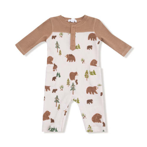 Sweet Brown Bears - Romper with Contrast Sleeves