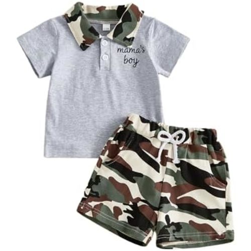 Fernvia Toddler Baby Boy Clothes Short Sleeve Embroidery Letters Shirt with Camouflage Shorts Infant 2Pcs Set Summer Outfits
