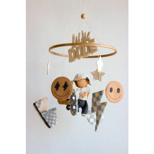 Skateboard mobile, skater mobile, rad little dude mobile, checkered nursery decor