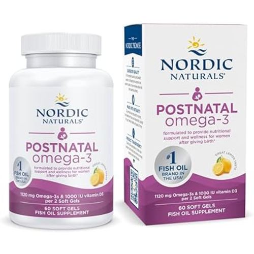 Nordic Naturals Postnatal Omega-3, Lemon - 60 Soft Gels - 1120 Total Omega-3 + 1000 IU Vitamin D3 - Formulated for New Moms; Supports Optimal Wellness, Positive Mood, Healthy Metabolism - 30 Servings