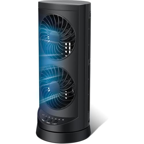 Personal Tower Cooling Fans that Blow Cold Air, Standing Small Desk Fan with 3 Speeds & Timer, 60° & 110° Oscillating Table Fan, Quiet and Safe Electric Floor Fan for Bedroom, Bedside, Home, Office