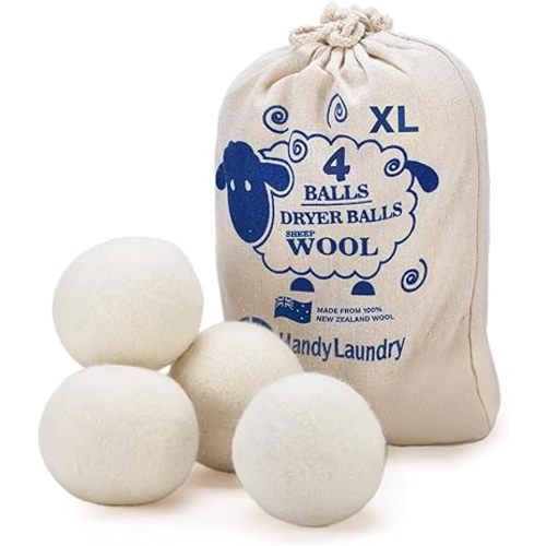 Handy Laundry Wool Dryer Balls - Natural Fabric Softener, Reusable, Reduces Clothing Wrinkles and Saves Drying Time, Better Alternative to Plastic Balls and Liquid Softener (Pack of 4)