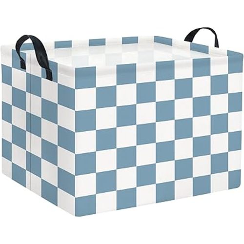 HIYAGON Rectangular Kids Basket Baby Girl Basket Fabric Storage Bin Organizer Box Room Decor(Blue Checkered)