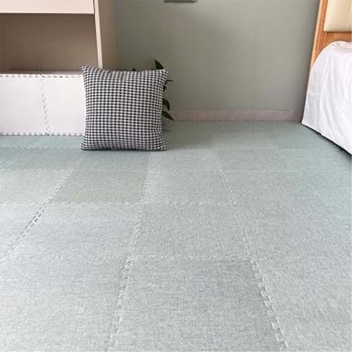 12 Pcs Linen-Cotton Interlocking Carpet Tiles, Anti Slip EVA Foam Jigsaw Floor Tiles, for Home Kids Room Playroom, 30x30cm (T)