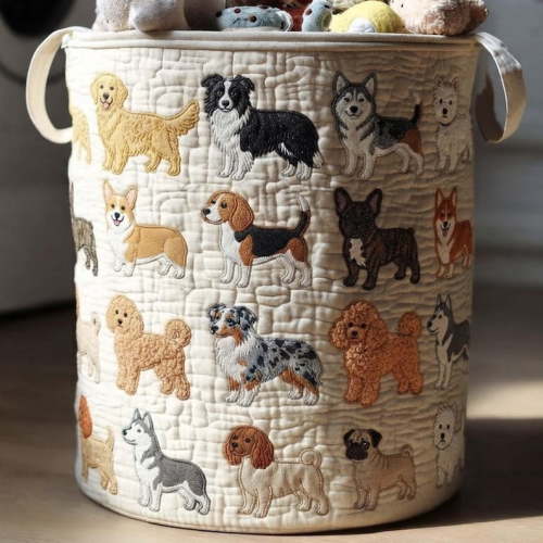 Dog Parade Quilted Laundry Hamper: Multi Breed Dog Storage Bin, Pet Lover Gift