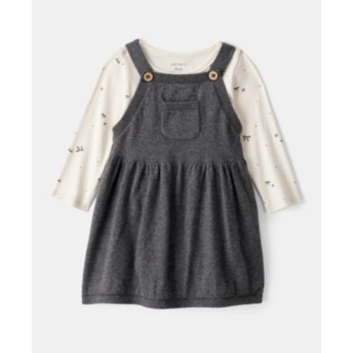 Baby Girls Cotton Bow-Print Long-Sleeve Bodysuit & Jumper Dress, 2 Piece Set