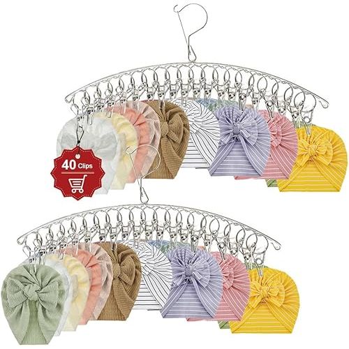 ZURLEFY 40 Clips Hat Holder Storage for Door Wall, Hat Hangers for Closet Organizer and Storage for Baseball Caps, Beanie & Accessories(26-02)