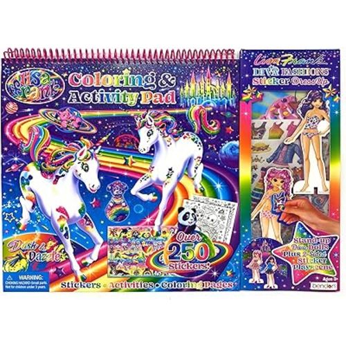 Bendon Lisa Frank Coloring & Activity Pad & Diva Fashions Sticker Dress Up Giant Activity Set 40+ Coloring Pages with 250+ Stickers & Fashion Set