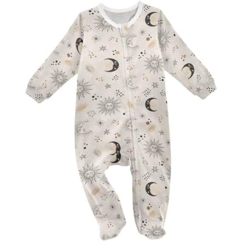 Emelivor Boho Sun Moon Beige Baby Newborn One-Piece Pajamas Cotton Sleepwear Outfits for Girls Boys