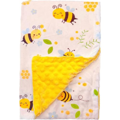 Bee Minky Blanket - Soft Double Layer Plush, Toddler to Newborn, Dotted Backing, Shower Gifts (30 X 40 inches)