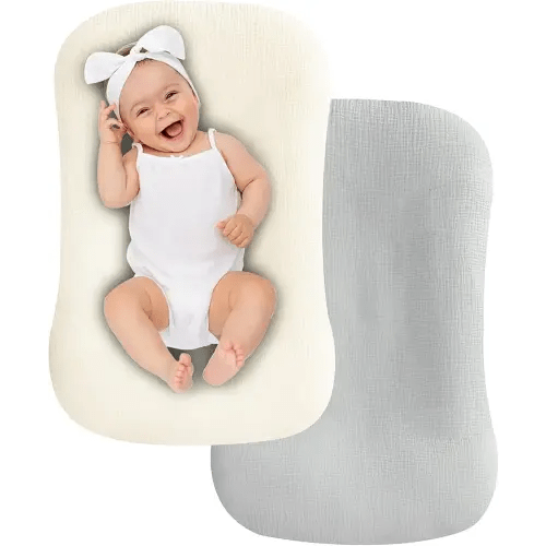 UBBCARE 2 Packs Muslin Baby Lounger Cover, Baby Nest Sleeper Cover for Baby Boys and Girls, Washable Slipcover Fit Infant Lounger, Organic Lounger Cover for Newborn - Beige&Grey