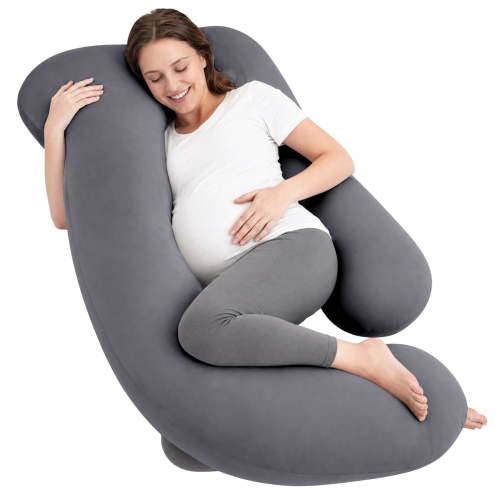Sasttie Cooling Pregnancy Pillows for Sleeping, U Shaped Full Body Pillow with Removable Cover, Pregnant Women Must Haves, Maternity Essential, Dark Grey