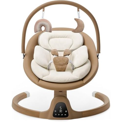 Baby Swings for Infants, Electric Infant Swing with 5 Speed Modes, Brown