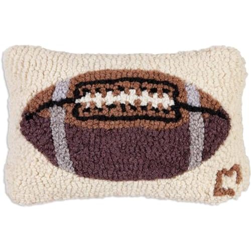 Chandler 4 Corners Artist-Designed Football Hand-Hooked Wool Decorative Throw Pillow - Football Pillow for Couches & Beds - Easy Care & Low Maintenance Rugby Pillow - Great Gift for Dad
