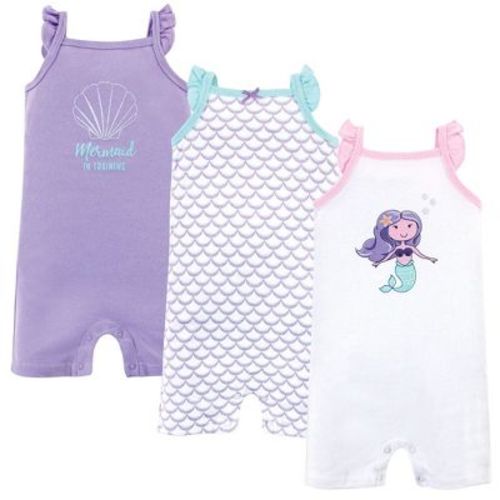 Hudson Baby Infant Girl Cotton Rompers 3pk, Mermaid