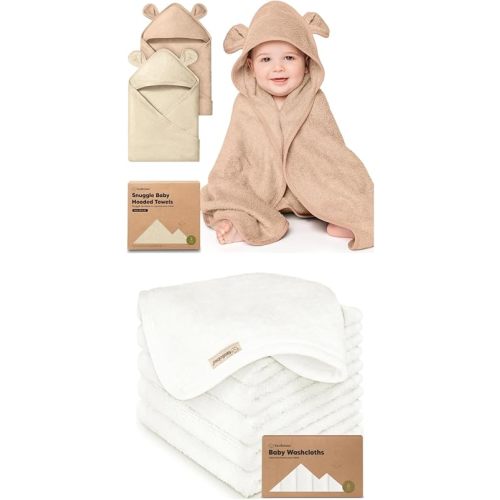 KeaBabies 2-Pack Hooded Baby Towels for Newborn and Baby Washcloths for Infants - 100% Soft and Absorbent for Newborns, Infant, Bath Cloth and Face Washcloths