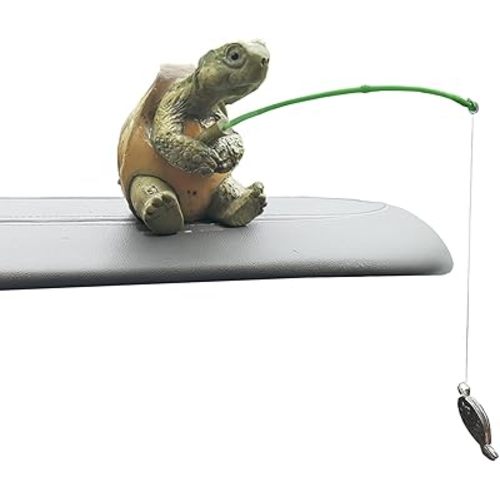 Fishing Turtle Figurine – 2.4” Cute Resin Tortoise with Fishing Pole for Outdoor Garden, Pond, or Patio Decor – Ideal for Spring & Summer Gifting (Fishing Turtle Figurine)