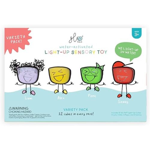 Glo Pals Water-Activated Light-Up Cubes for Sensory Play – 12 Pack