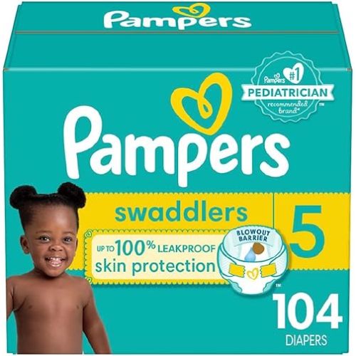 Pampers Baby Diapers - Swaddlers - Size 5, 104 Count, Ultra Absorbent Disposable Infant Diaper