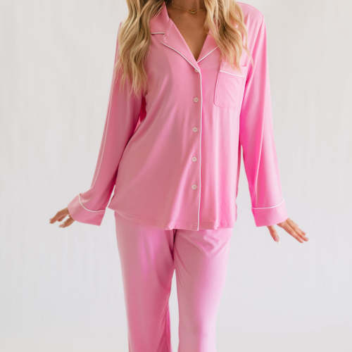 Women's Button Up Set In Pretty Pink