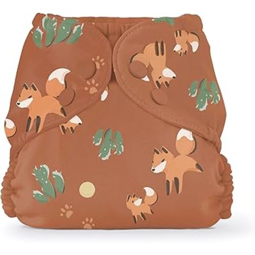 Esembly Cloth Diaper Cover - Reusable Swim Diaper, Waterproof, Breathable - Adjustable Outer Layer Over Absorbent Inner for Blowout Protection - Foxes, Size 1 (7-17lbs)