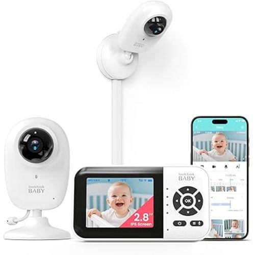Video Baby Monitor with App & Screen 1080P Camera,Smart AI Cry Detection&Face Detection,8 Lullabies,2 Way Talk,Night Vision,Wall Mount,Support Smart Watch,Temperature Monitoring