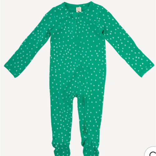 long sleeve two way zipper footie | holly green dots | bamboo