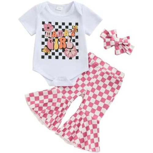 Newborn Baby Girl Clothes Mamas Girl Romper Top Floral Bell-Bottoms Pants+Headband Infant Cute Summer Outfits