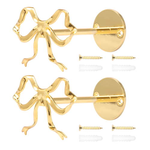 2 Pcs Metal Bow Curtain Holdbacks Gold Wall Mounted Bow Curtain Hold Backs Curtains Modern Gold Holders for Living Room Bedroom Office Home