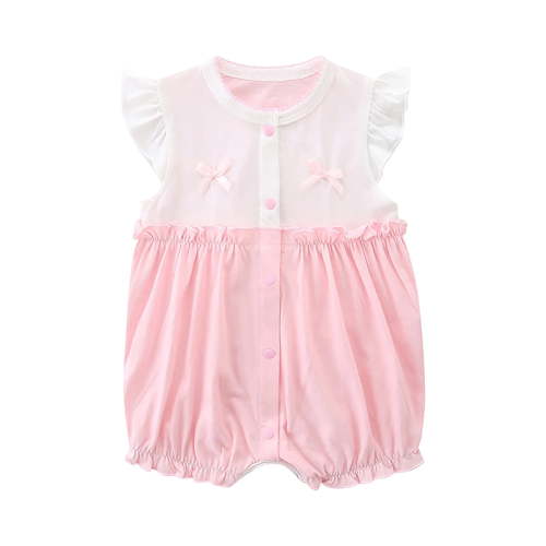 Busydd Baby Girl Clothes Short Sleeve Round Neck Toddler Romper Comfy Summer Cotton Newborn Girl Clothes Cute Print Button Infant Girl Rompers 3 Months