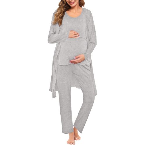 SWOMOG Maternity Nursing Robe Set 3 PCS Women Postpartum Pajamas Breastfeeding Labor Delivery Hospital Pregnancy Pjs