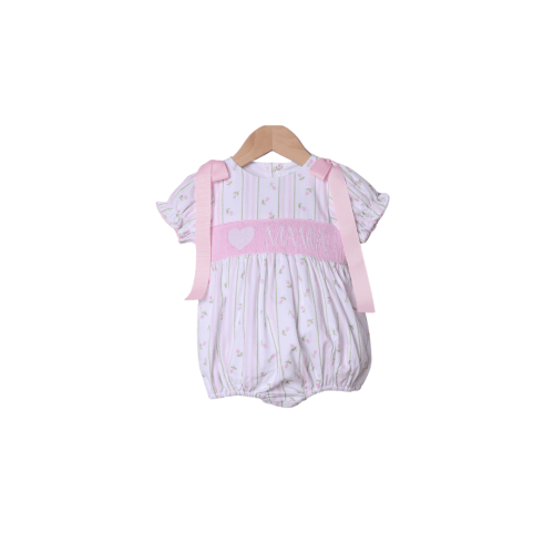 Smocked I Love Mama Rose Trellis Bow Bubble