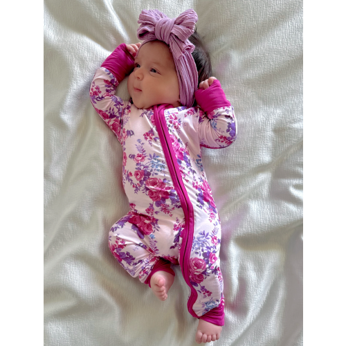 2-Way Zip Romper, Violet Rose