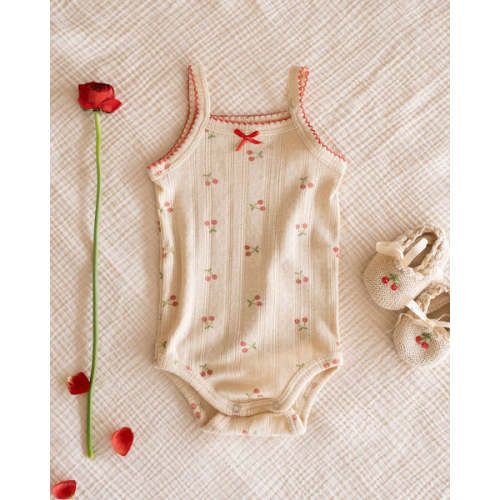 Pointelle Strap Onesie in Cherries