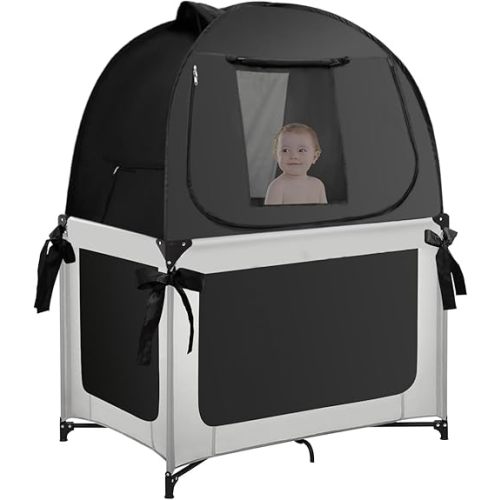 Pack N Play Blackout Cover, Portable Travel Essential Pack N Play Cover, Dark Pack and Play Blackout Cover for Baby Sleeping, Block 90% + Light