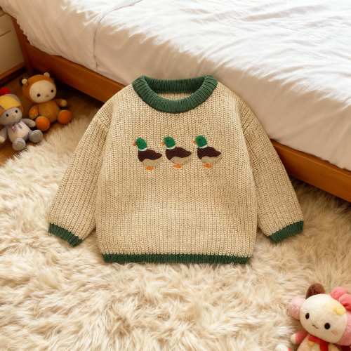 Embroidered Duck Baby Sweater, Toddler Knit Outfit, Animal Lover Pullover, Baby Boy Clothes