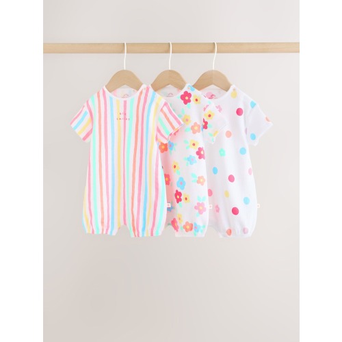 Multi Bright All-Over Printed Jersey Baby Rompers 3 Pack
