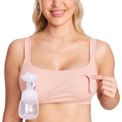 MOMANDA Women's Pumping Bra Hands Free Maternity Nursing Sports Bras for Breastfeeding Wireless All-in-One